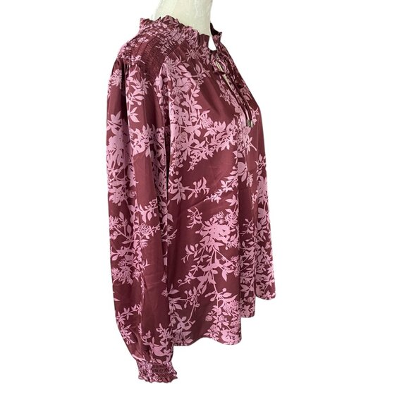 Studio 1886 plum long sleeve pullover blouse with tie closure women's size L - Picture 2 of 9